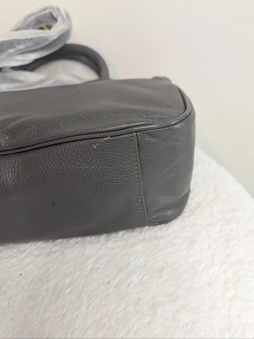 Authentic Tory Burch Horsebit Satchel - Elephant Grey Pebbled Leather